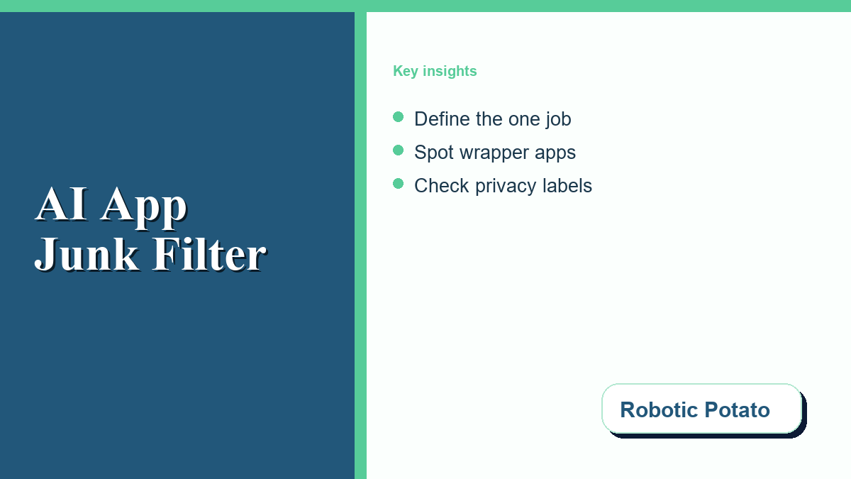 Robotic Potato style checklist for choosing a practical AI chatbot app