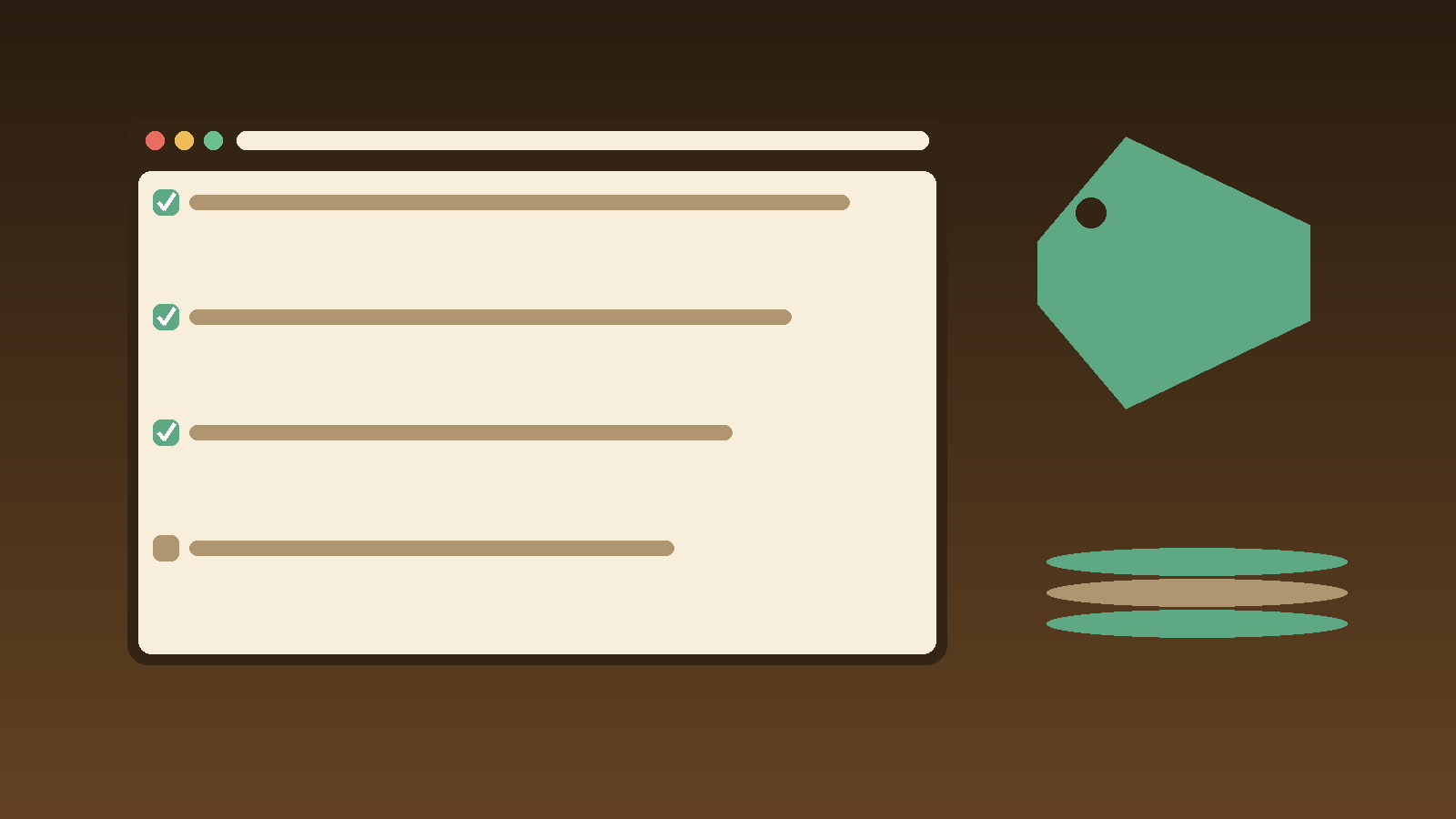 Illustration of a browser checklist with a price tag